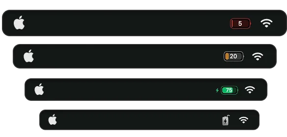 Juicy menu bar item showing battery percentage and a small battery icon.
